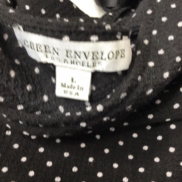 Anthropologie Green Envelope Blouse women Sz L White Black Dots Tie Back Flared - Picture 6 of 9